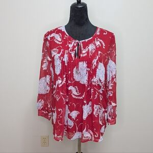 Tommy Hilfiger Red and White Floral Blouse Sz Med Light Flowy